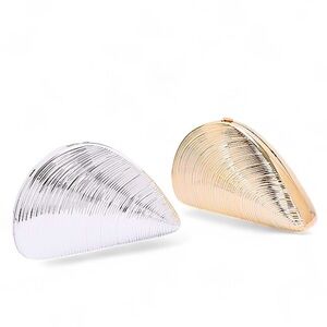 Elegant Metallic Gold Clam Shell Box Clutch Bag